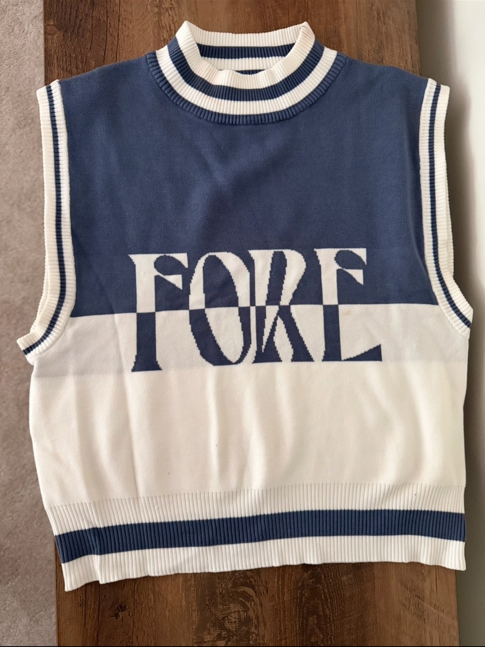FORE ALL INDIGO/WHITE GOLF Logo Knit Sleeveless Sweater Vest